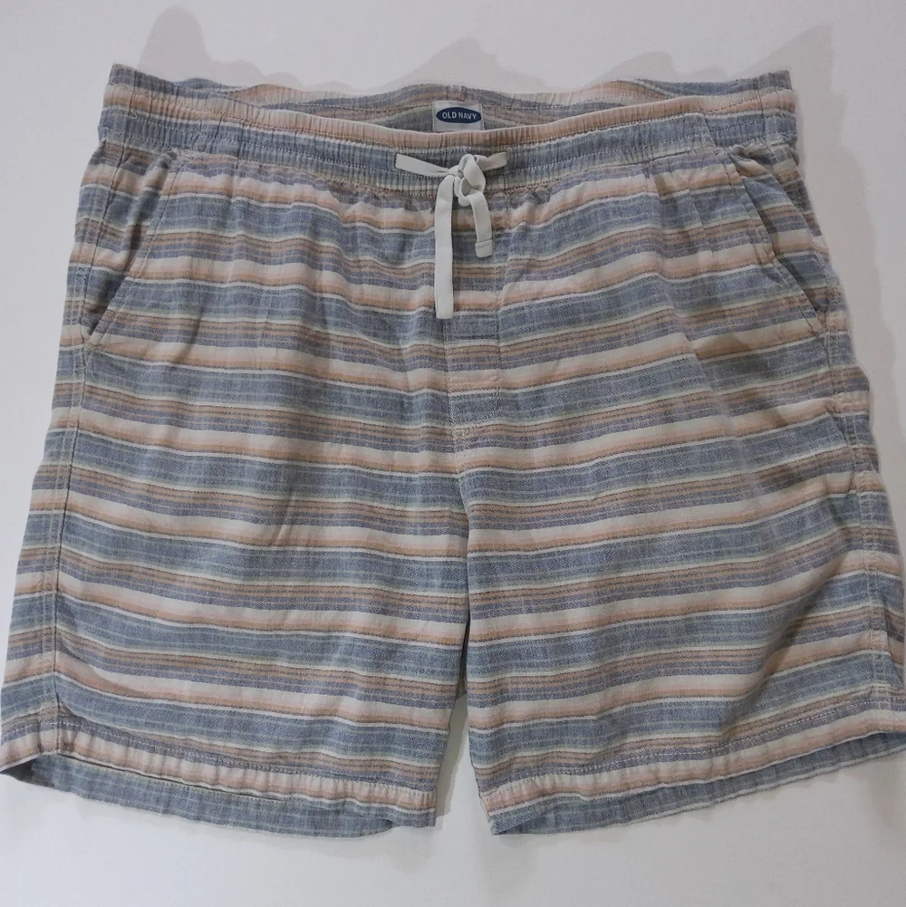 Old Navy Linen Blend Shorts Mens XL Blue Pink White Pastel Coastal Relaxed Fit